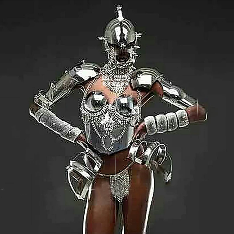 

Technology Sense Stage Costumes Mirror Laser Bodysuit Armor Sequin Set Women Pole Dance Clothing Nightclub Dj Ds Outfit XS4421