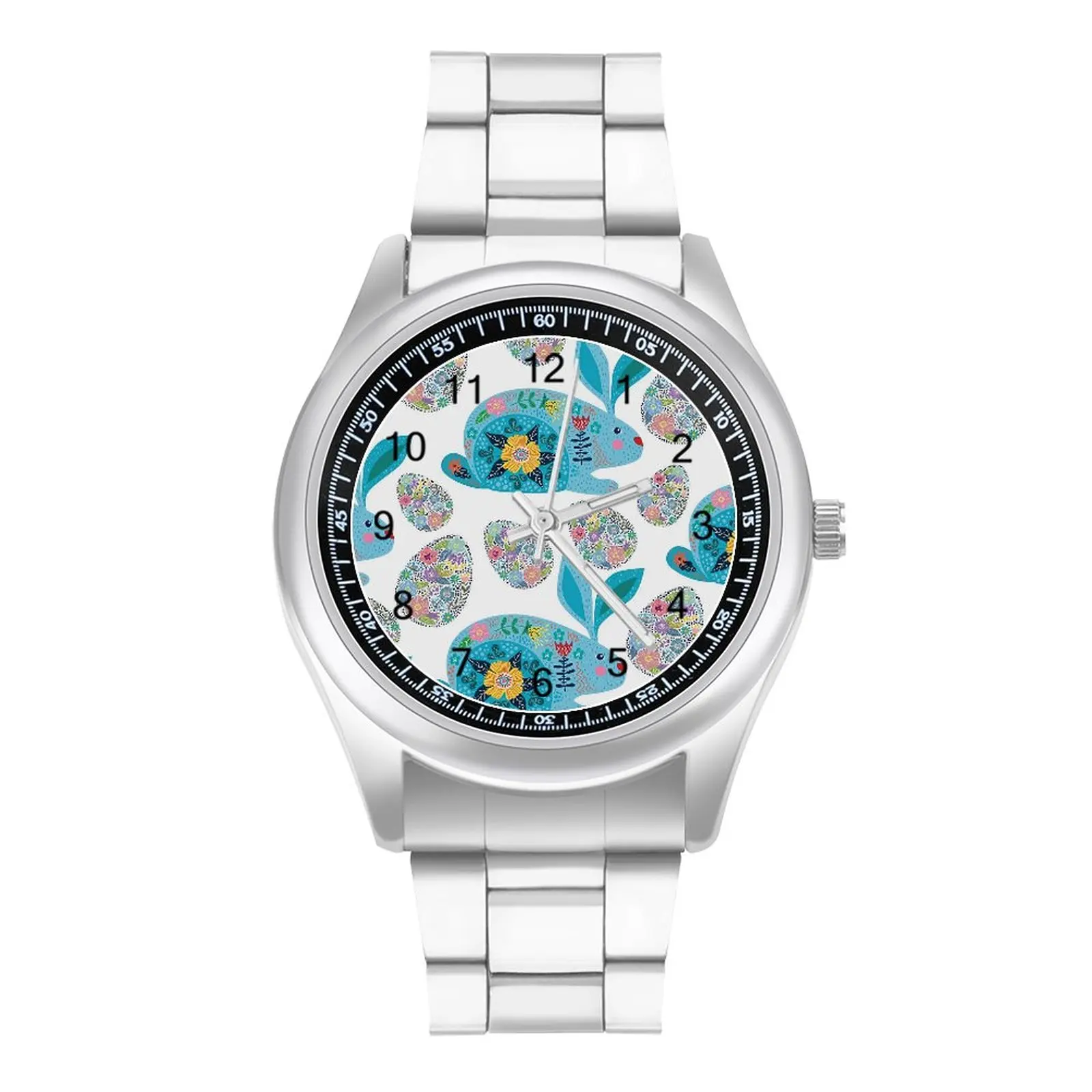 

Кварцевые часы с пасхальными цветами и яйцами, современные наручные часы с изображением кролика и кролика из нержавеющей стали, высококаче...