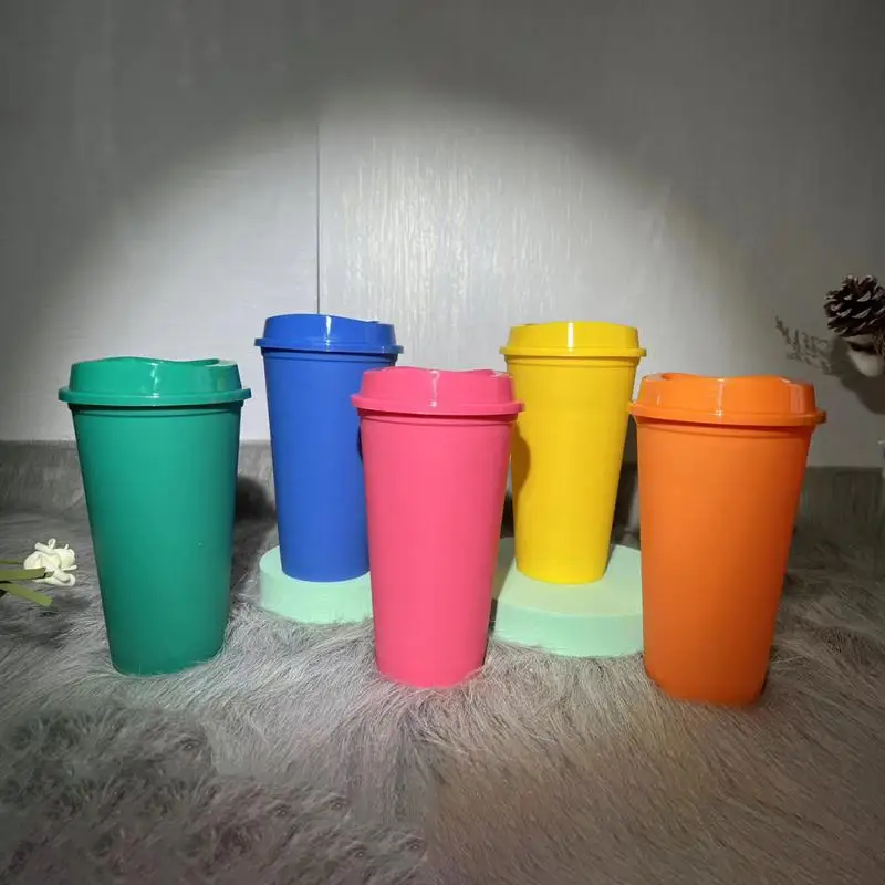 

473ml/16oz Solid Color Coffee Cup Simple Fashion Water Cup Macarone Lovely Reusable Plastic Coffee Cup Travel Drink Mug