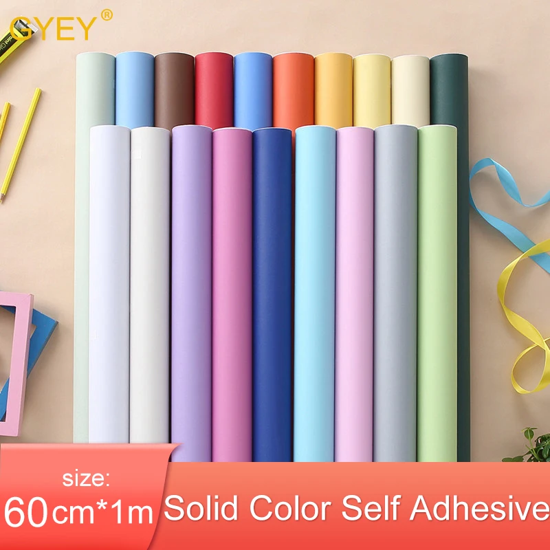 Solid Color PVC Waterproof Self adhesive Wallpaper 1m for Living Room Kids Bedroom Decor Vinyl Contact Paper for Kitchen Cabinet