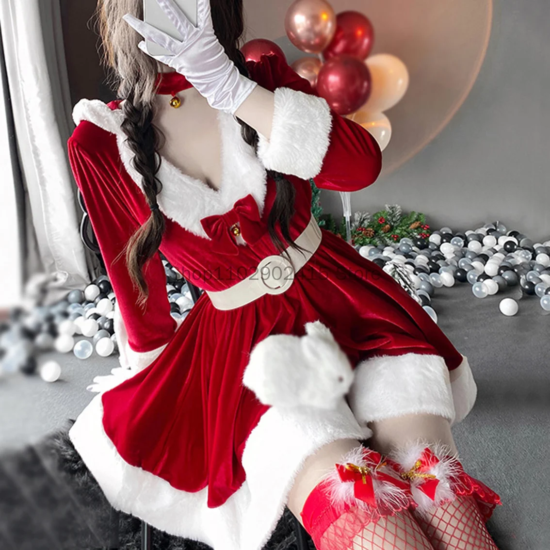 2023 Cosplay Christmas Dress Women Bunny Xmas Lady Santa Claus Suit Costume Set Winter Red Dress Maid Girl Uniform Navidad