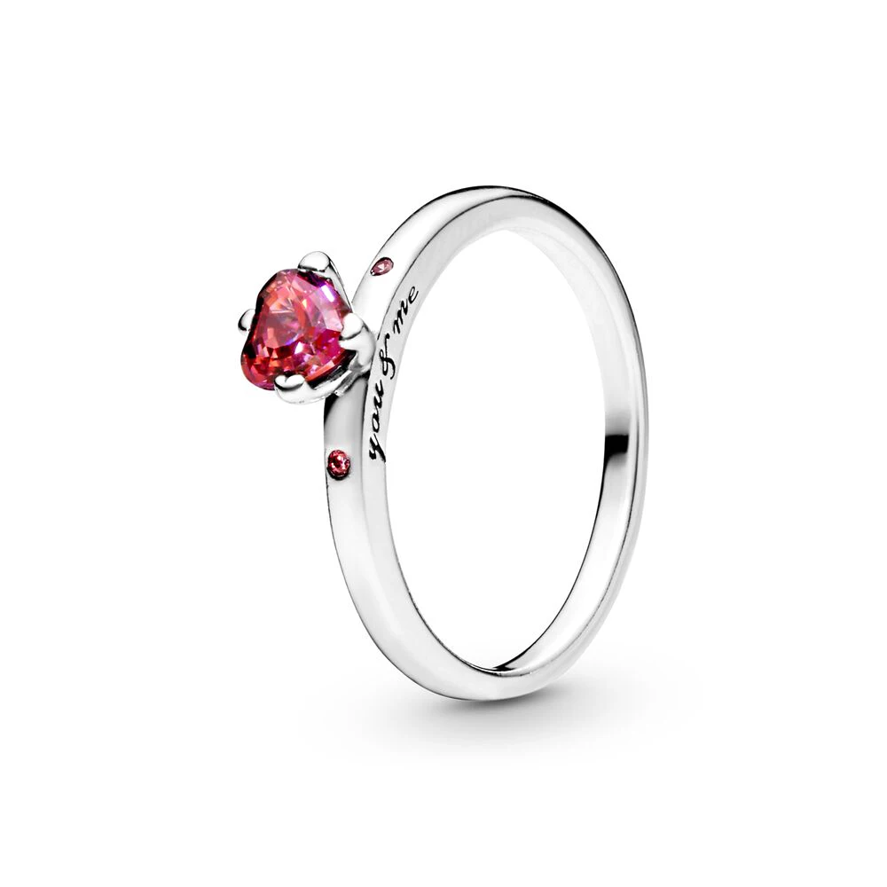 

925 Silver Sparkling Red Heart Ring Luxury Banquet Jewelry Pandora Gorgeous Gift for Woman