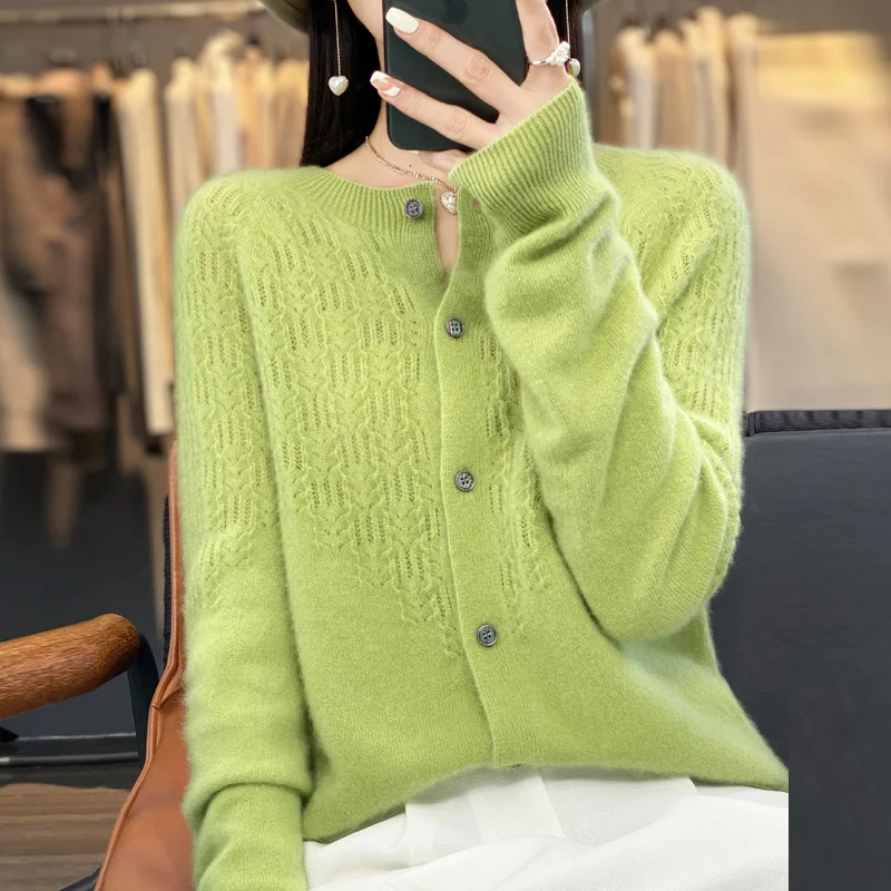 Кашемировый кардиган на осень и зиму 100% мериносовая шерсть вязаное однотонное