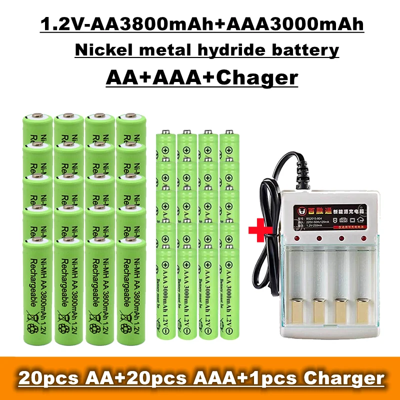 

Lupuk - AA + AAA Nimh Rechargeable Battery, 1.2v 3800 MAH / 3000 mAh, for Remote Control, Toys, radio, etc. + charger sales