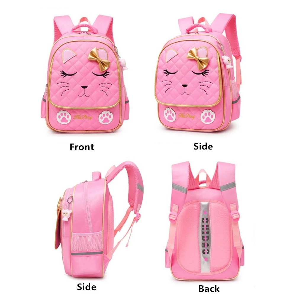 Trolley School Bags for Girls Cute Cat Children Backpack with 2/6Wheel Waterproof Primary Backpacks Kids Girl Rolling Travel Bag