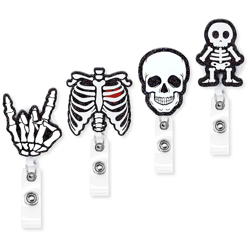 

4 Pcs Halloween Badge Clips Retractable Nurse Id Metal Cute Reel Holder
