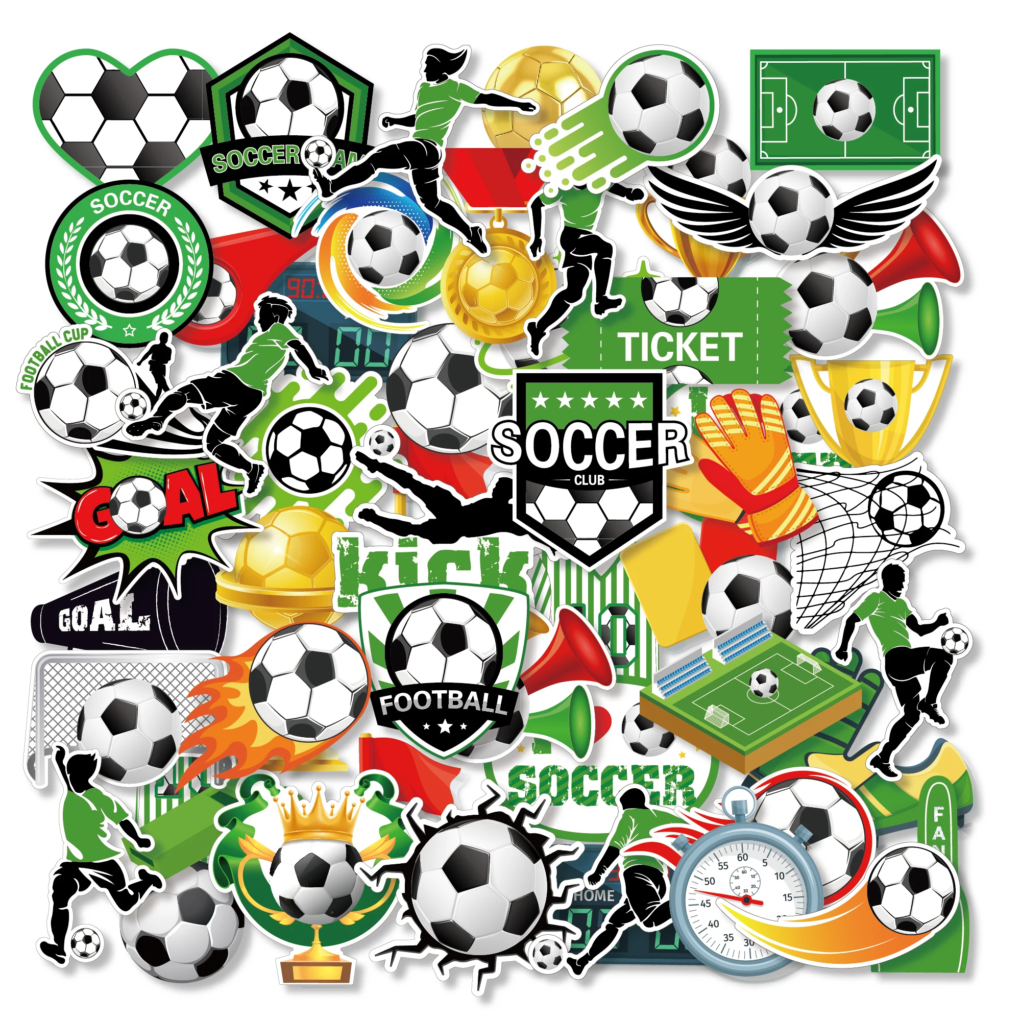 

WT045 50pcs Sports Football Soccer Birthday Party PVC Waterproof Fridge Skateboard Luggage Stickers for Bottle Decal Toys Label