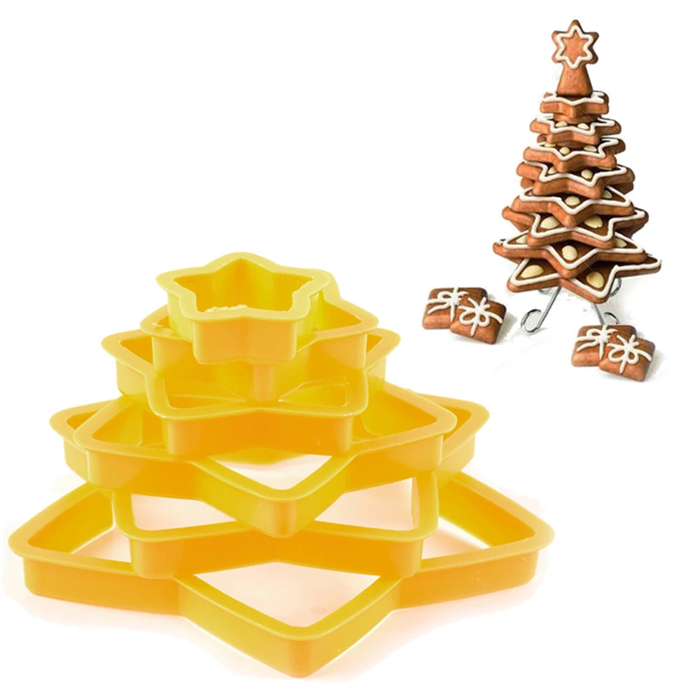 

6PC Sets Christmas Tree Cookie Cutter Mold Stars Shape Fondant Cake Biscuit Cutter Moulds 3D Cake Decorating Tools Baking Moulds