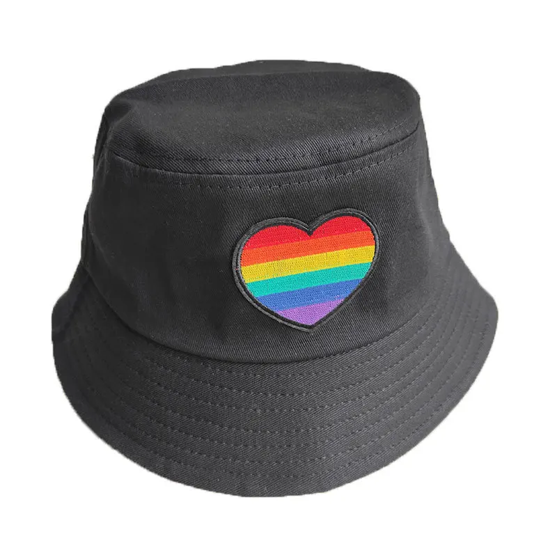 

Rainbow Pride Love Fisherman Hat Pure White Black Fashion Pop Gay Embroidery Hipster Fisherman Hat