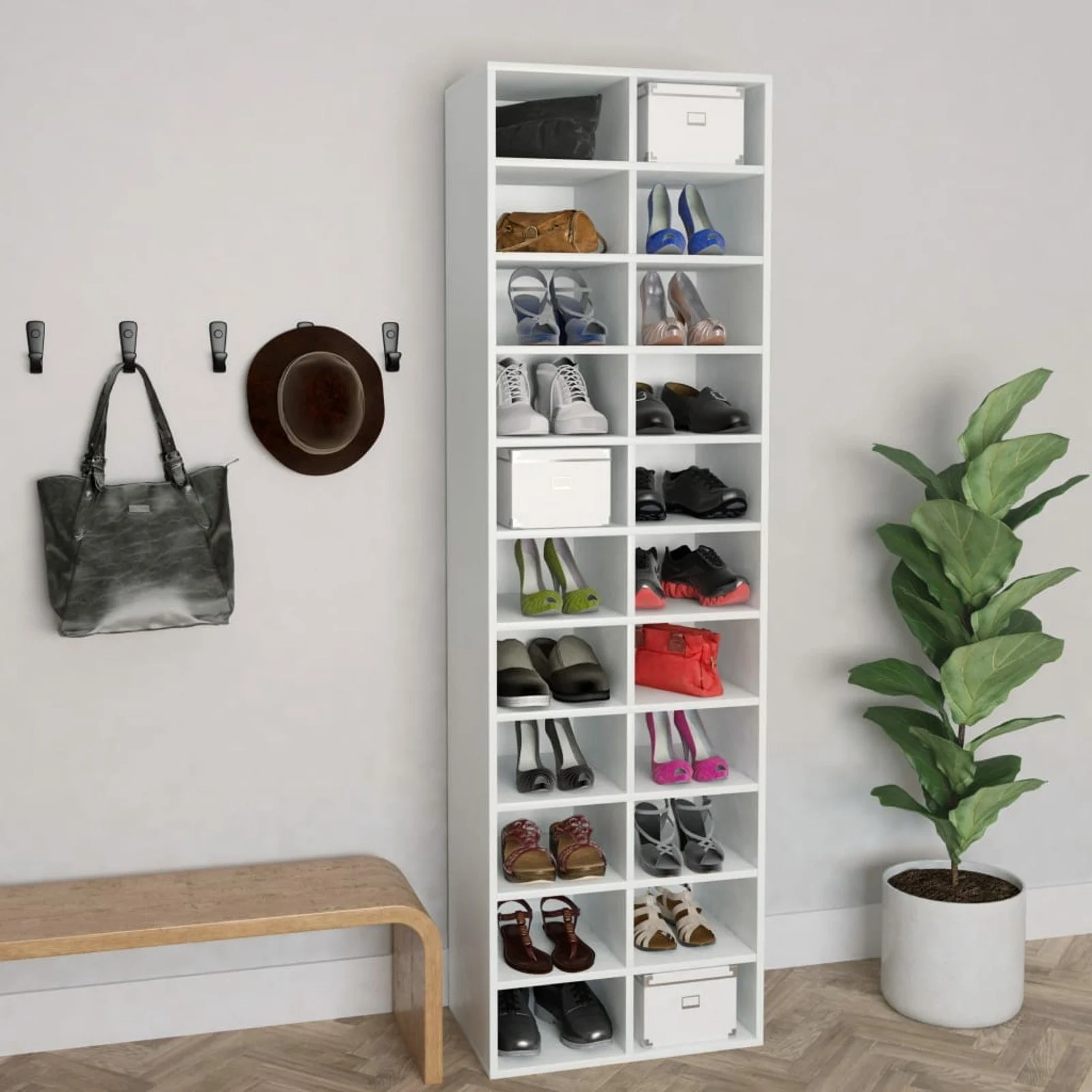 

Shoe Cabinet White 21.2"x13.3"x72" Chipboard