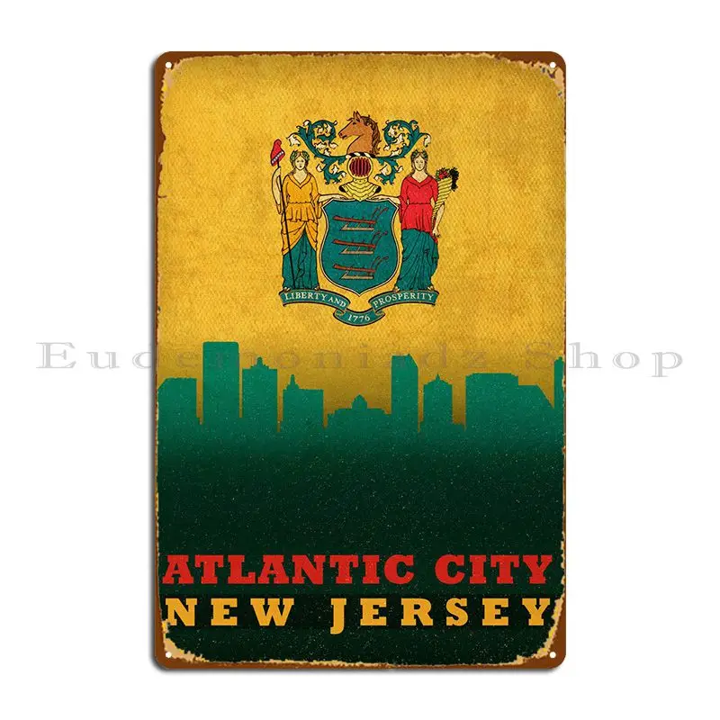 

Металлический плакат Atlantic City NJ Skyline, забавная печать, клубный дизайн, классический жестяной плакат