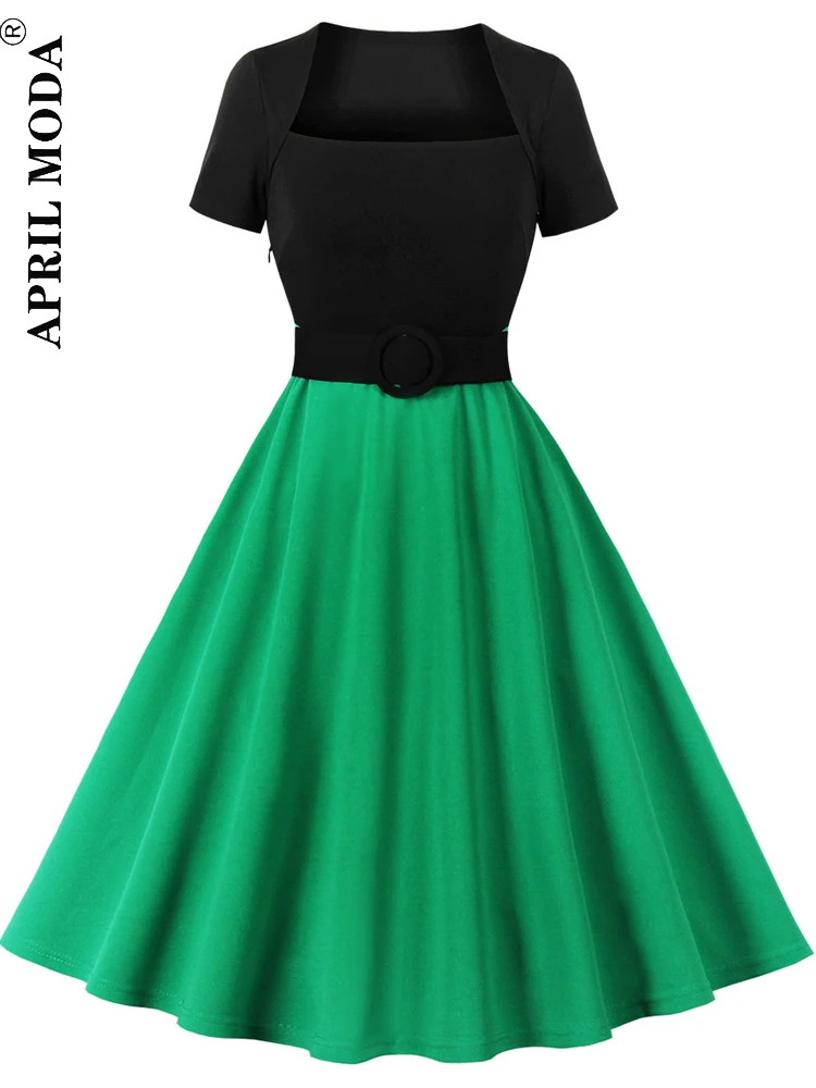 

2023 летнее женское шикарное лоскутное Pinup повседневные расклешенные Платья с коротким рукавом 50s 60s элегантное офисное повседневное винтажное расклешенное платье