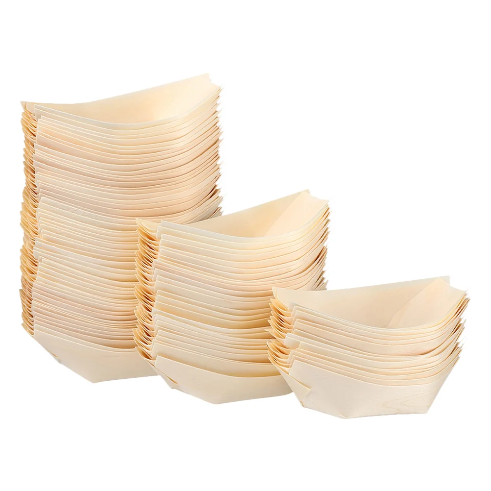 

200 Pcs Disposable Wooden Boat Serving Trays Sushi Plates Charcuterie Cones Bamboo Food Container Sashimi