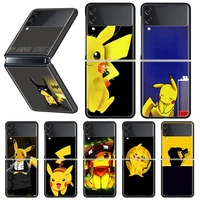 pokemon pikachu black phone case for samsung galaxy z flip 3 5g black hard cover zflip3 luxury coque fundas shockproof bumper
