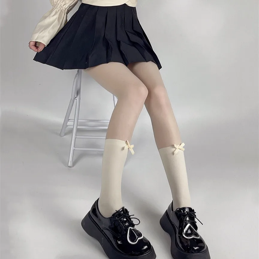 

Колготки JK Lolita для девочек, Колготки в японском стиле, бархатные чулки до бедра с бантом, колготки, лоскутные прозрачные черные колготки для женщин