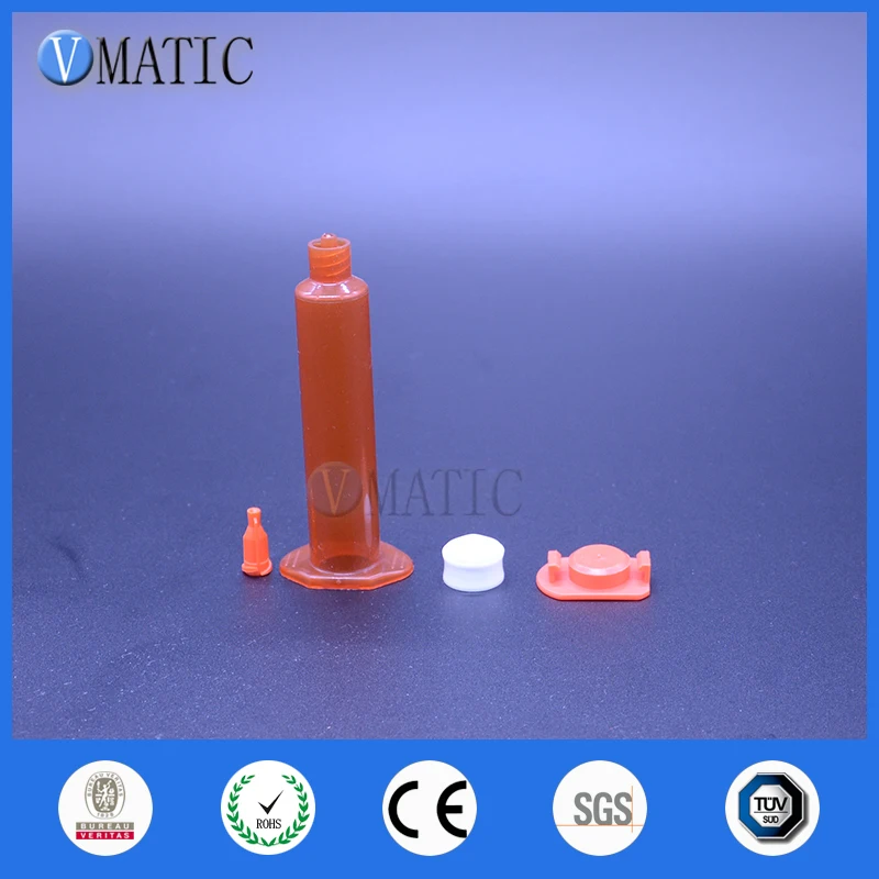 Free Shipping Amber Color Glue Dispensing Pneumatic Syringe 5 Cc / Ml With Tip Stopper End Cap/Cover Piston 50 Sets/Pack