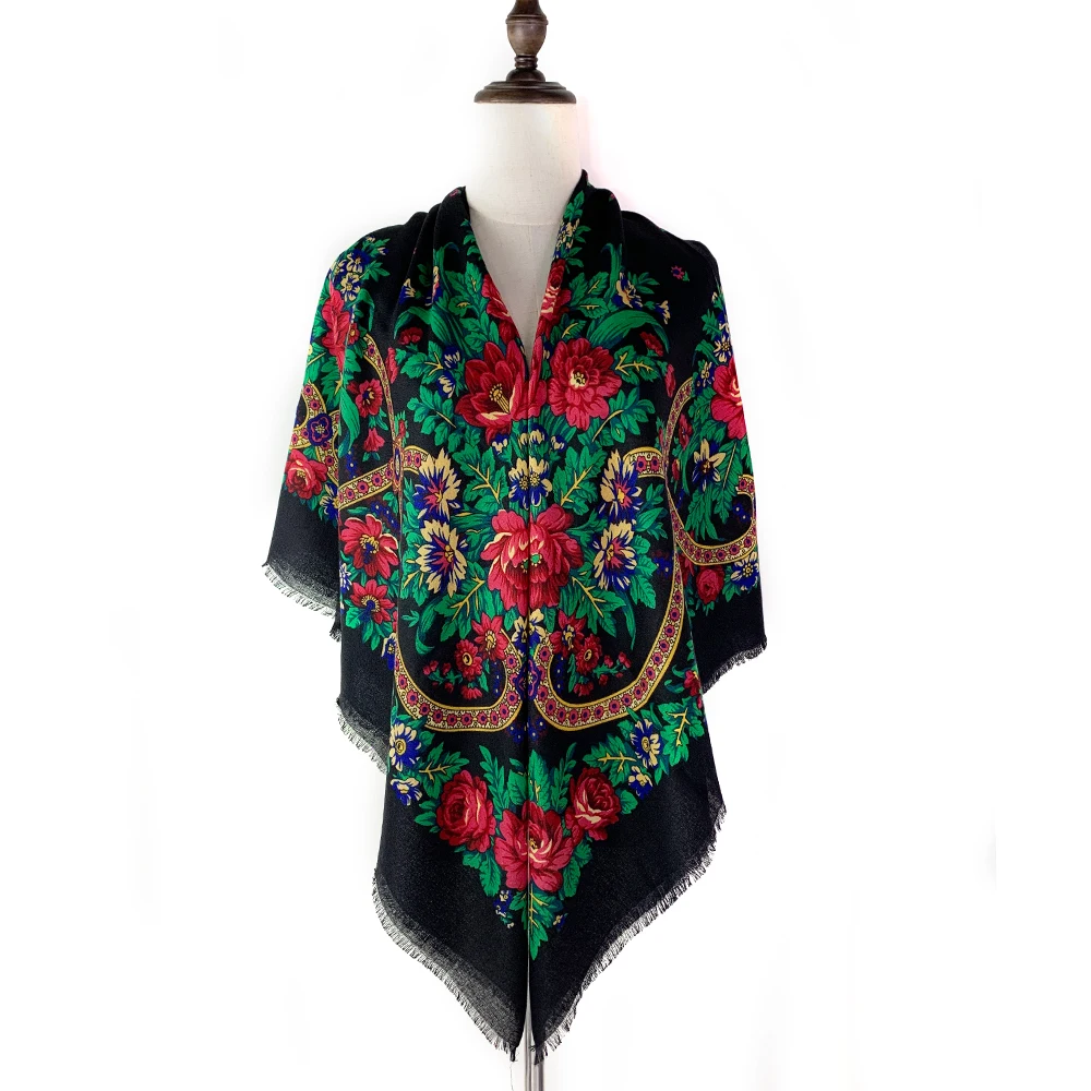 Женский Дышащий Тонкий Квадратный Шарф С Цветочным Принтом Шаль В Русском Стиле