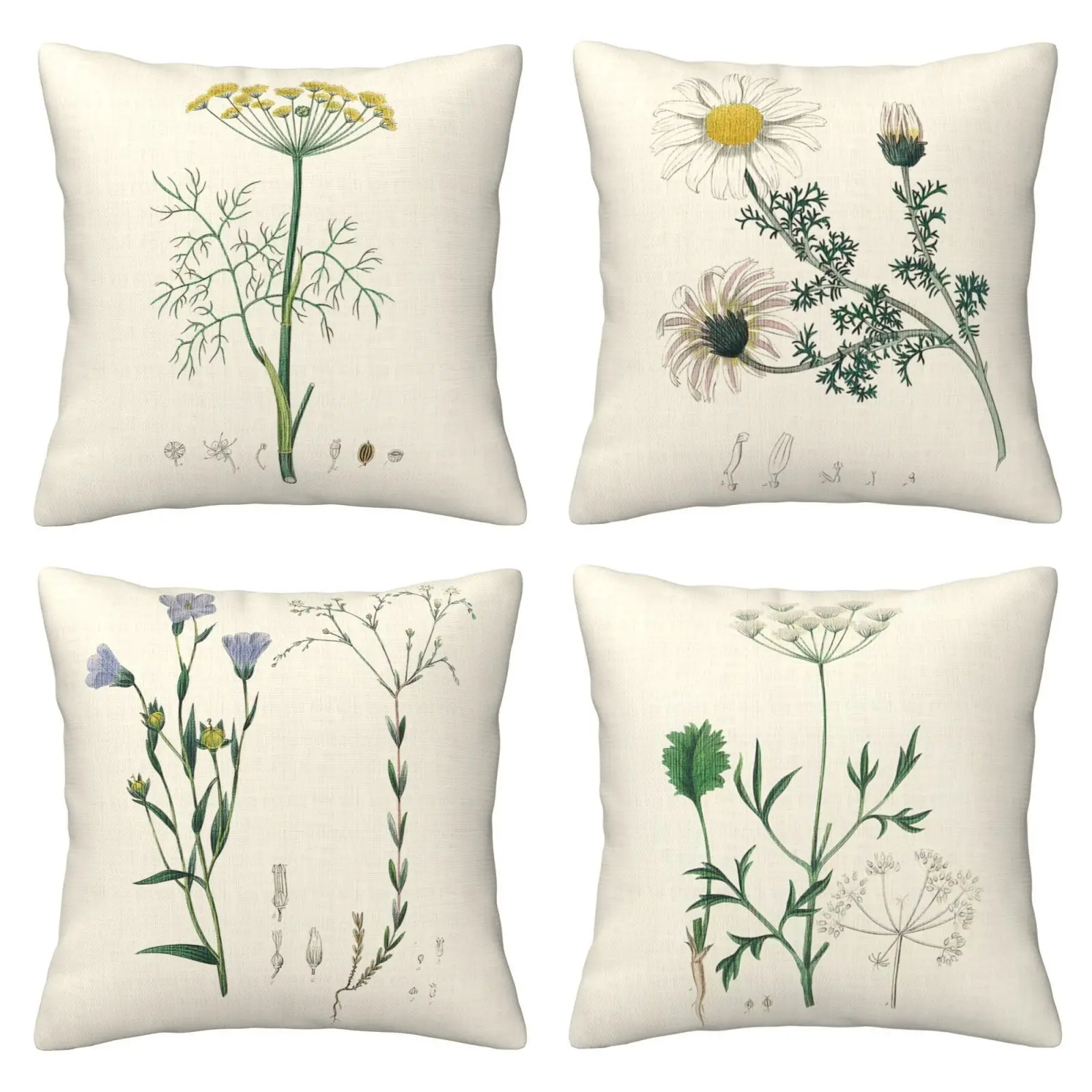 4 средства almohada mornas con estampado botánico - Tonos Neutrode, Fundas Continqas para cama o sofá, acuadas para sala, cam (art.: 3920d44ddbace) - 3920d44ddbace