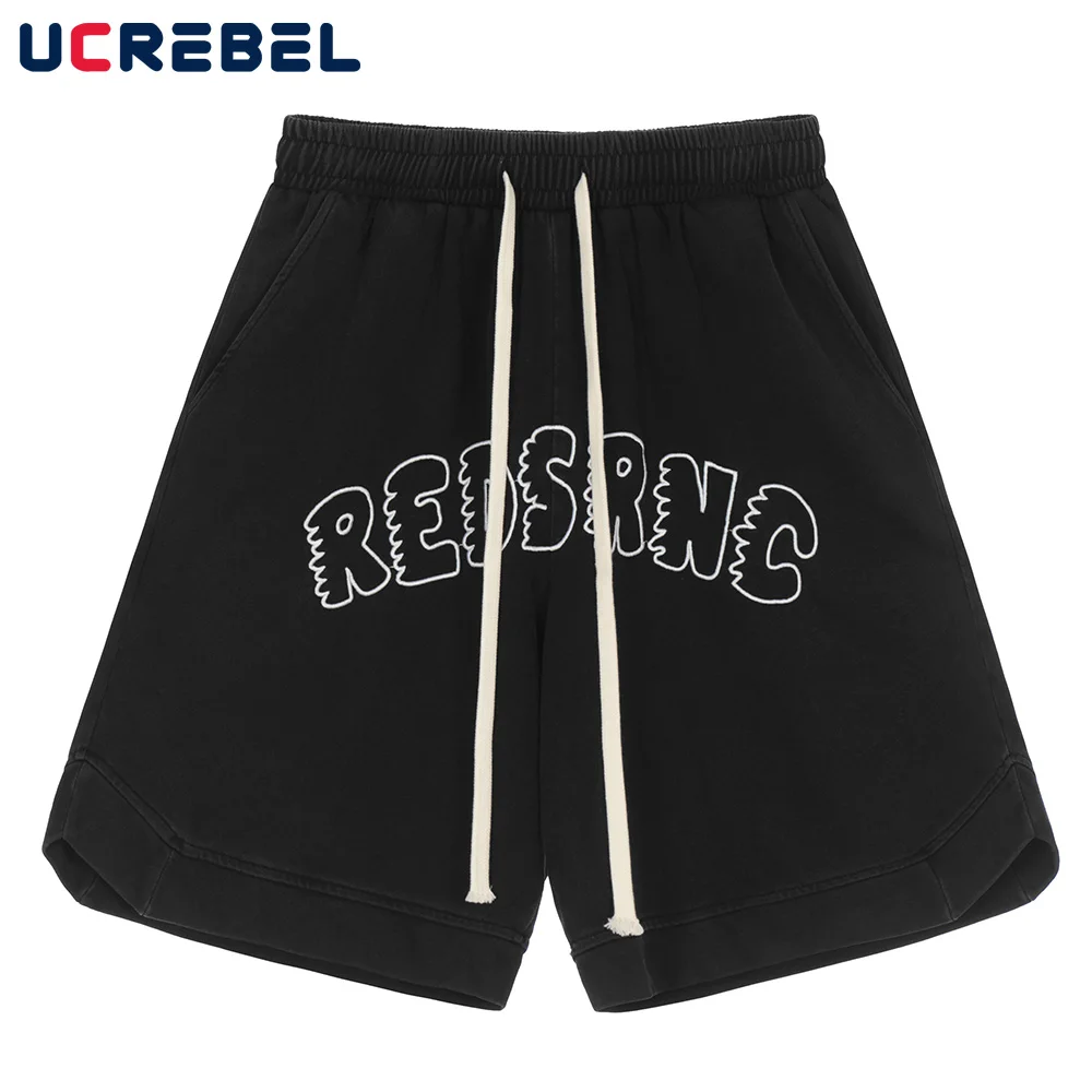 

Letter Embroidery Sweatshorts Mens Drawstring Elastic Waist Knee-length Shorts Summer Streetwear Casual Shorts Men Half Pants