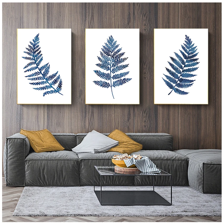 

Blue Eucalyptus Foliage Painting Home Wall Decor Ink Blue Fern Prints Watercolor Indigo Leaf Botanical Art Canvas Room Decor