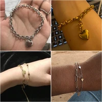 stainless steel bracelet for women thick chain charm bracelet coin pendant heart bangle party jewelry girl beach gifts %d0%b1%d1%80%d0%b5%d0%bb%d0%be%d0%ba