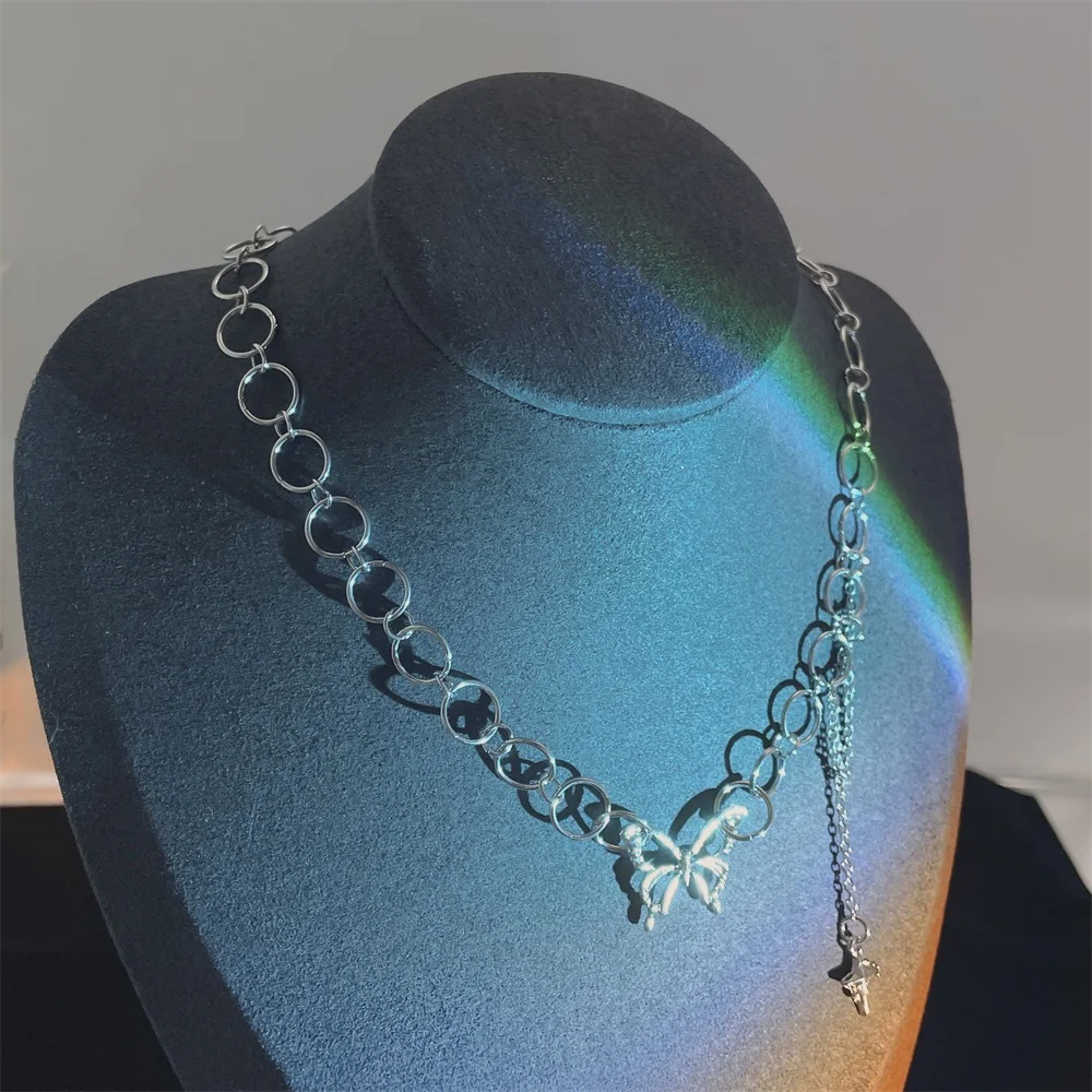 

Coconal Trendy Hip Hop Women Butterfly Hollow Drop Pendant Choker Chain Necklace For Fashion Korean Party Gift Jewelry