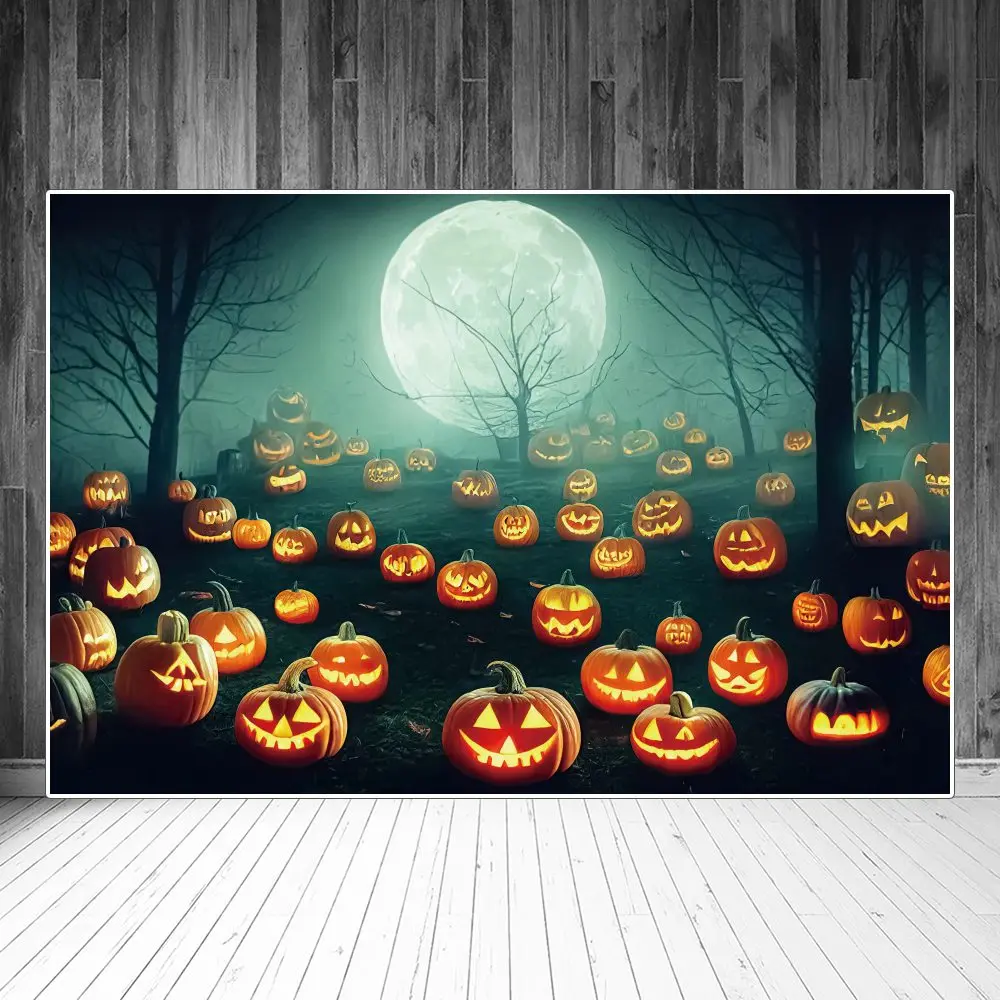 

Halloween Night Backdrops Photography Decors Pumpkin Lanterns Moon Forest Personalized Kid Photobooth Photo Backgrounds Props