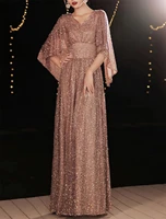 a line sparkle elegant prom formal evening dress v neck half sleeve floor length satin with sequin robes de soir%c3%a9e