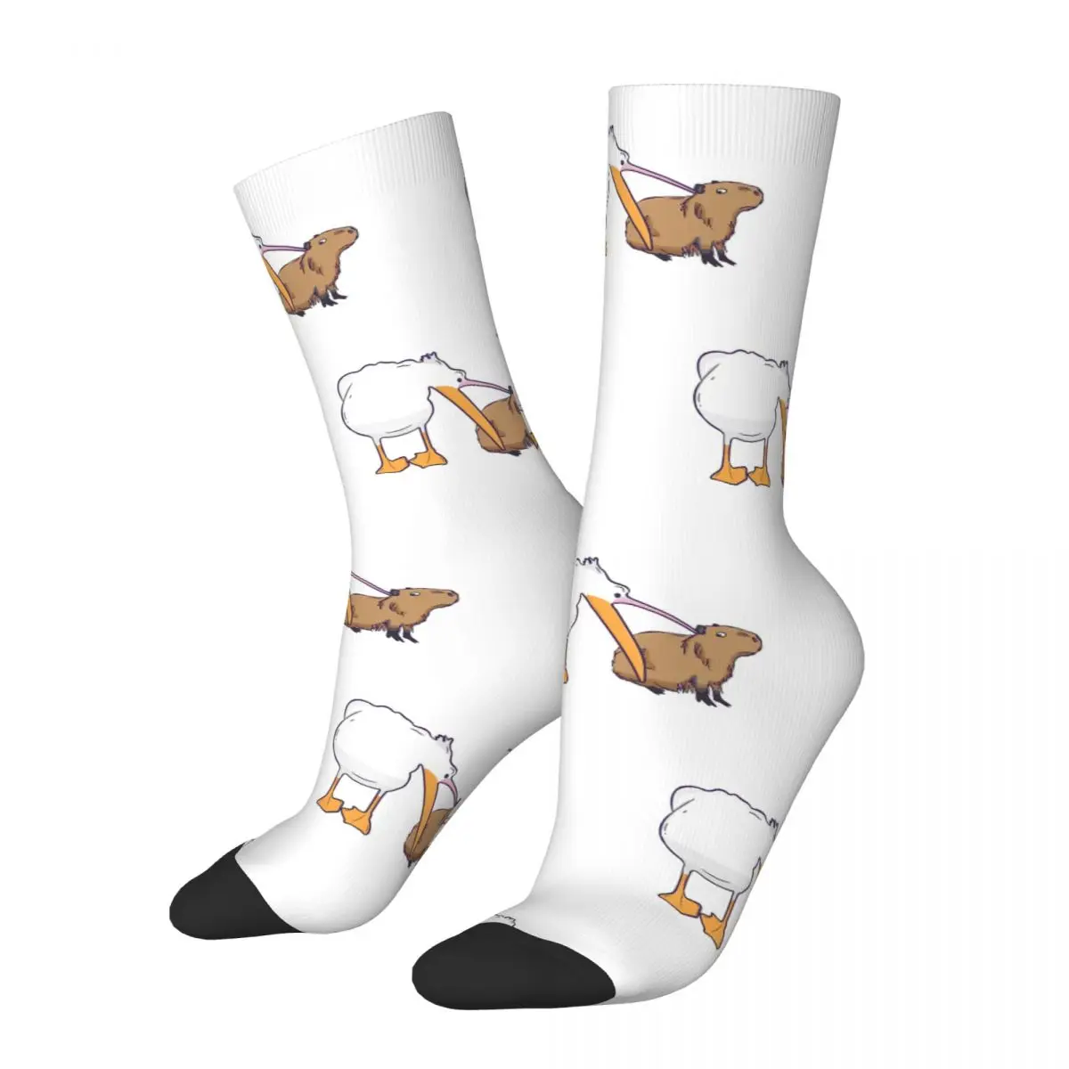 Funny Crazy Sock for Men Pelican Hip Hop Harajuku Capybara Seamless Pattern Printed Boys Crew Sock Novelty Gift