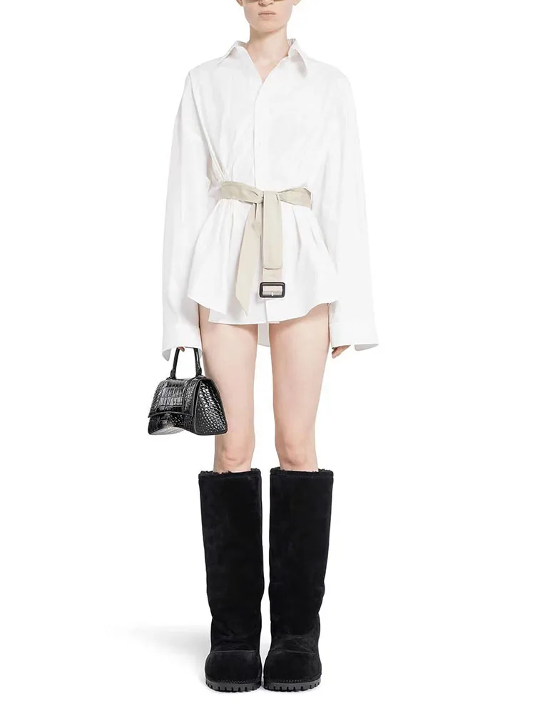 Женская одеждаingy2k осенне-зимние свободные женские рубашки с лацканами и пряжкой