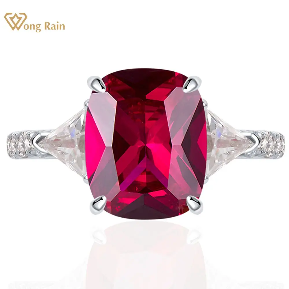 

Wong Rain Vintage 100% 925 Sterling Silver 8*10MM Ruby High Carbon Diamonds Gemstone Engagement Jewelry Wedding Ring For Women