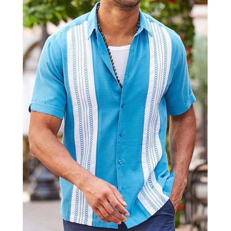 

Футболка мужская с коротким рукавом, рубашка свободного покроя, повседневный топ с воротником с лацканами, полосатый однотонный костюм для ...