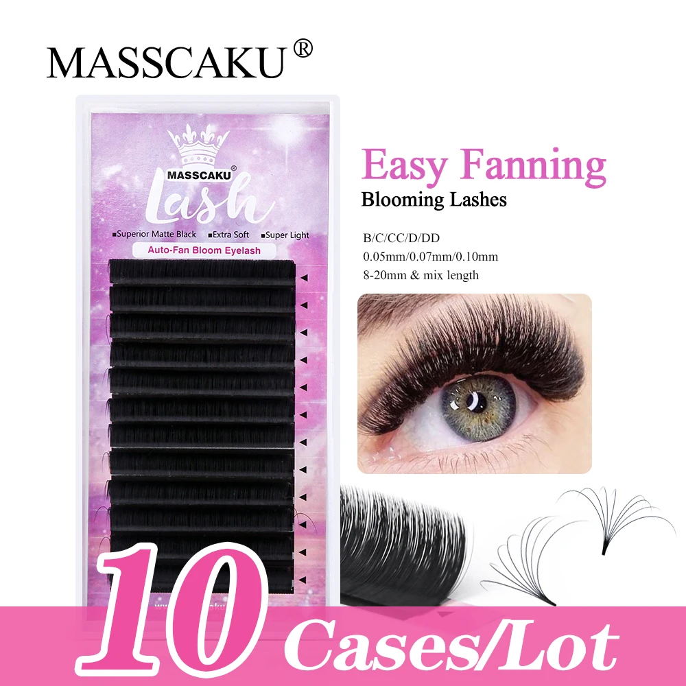 

MASSCAKU 10Cases/lot Easy Fan False Eyelashes 3D Auto Fanning Faux Mink Soft Natural Russian Individual Lashes Extension