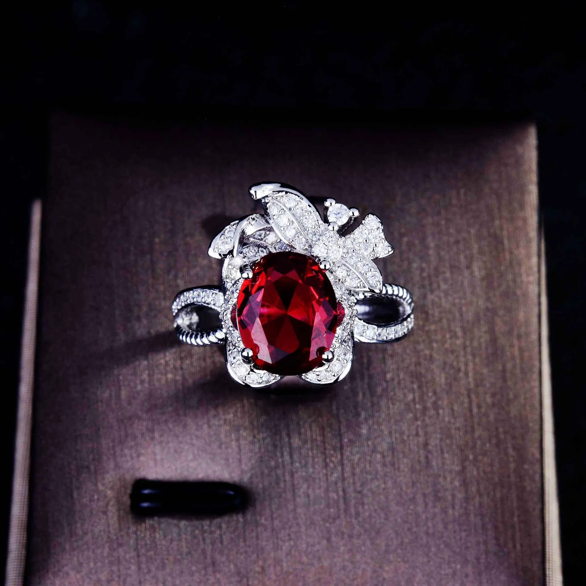 

DIWENFU 100% S925 Sterling Silver Ruby Bizuteria Ring for Women Office Anillos De Red Gemstone Wedding Bands Ruby Jewelry Open
