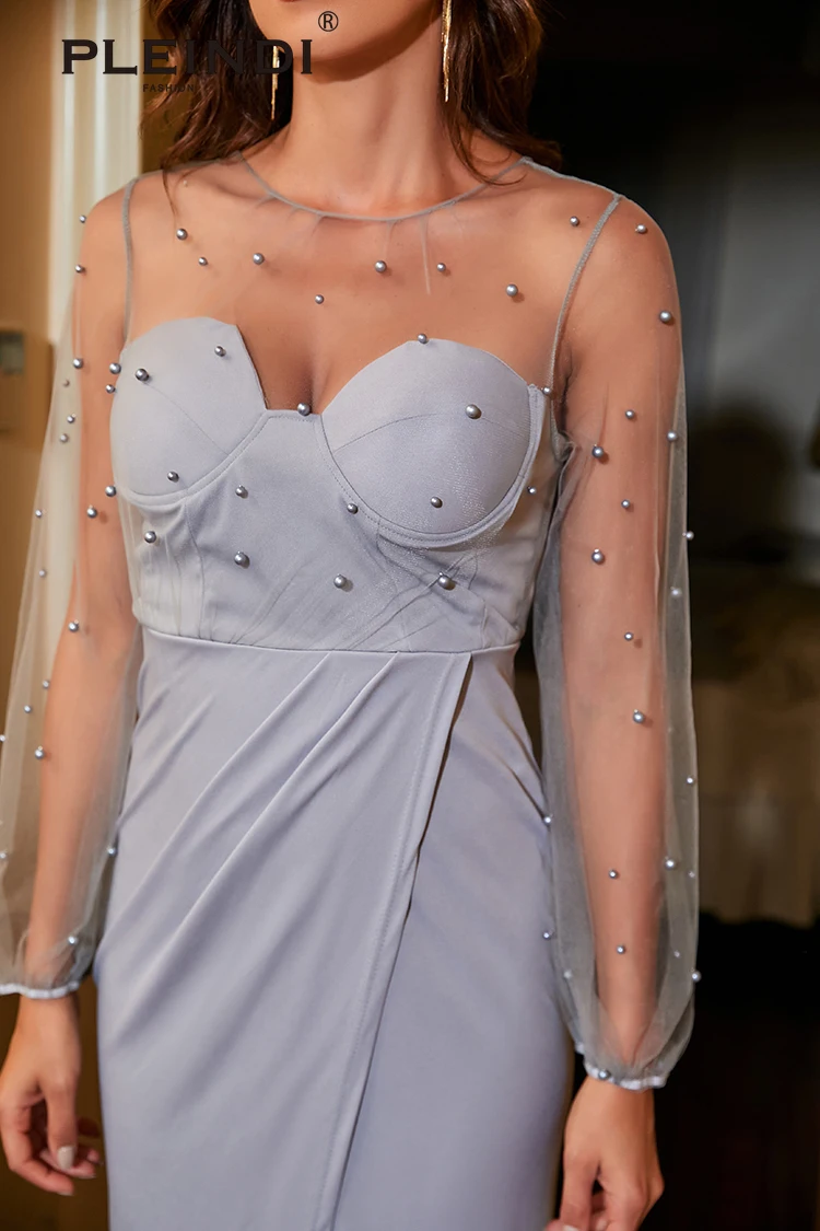 PLEINDI Luxury Evening Dresses O-Neck Spaghetti Strap Asymmetrical Floor-Length Chiffon 2022 New of Lace Exquisite Prom Dress