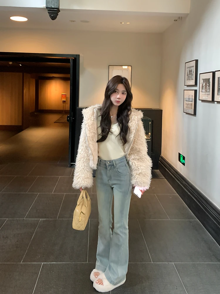 Chen Dayu Lamb плюшевый капюшон короткое пальто женское зимнее маленькое свободное