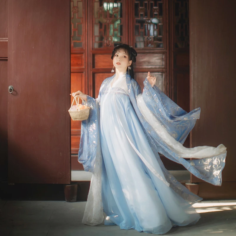 

Traditional Chinese Blue Fairy Dance Dress For Women Spring Original Hanfu Dresses Princess Cosplay Stage Performance Wear 3m 6m