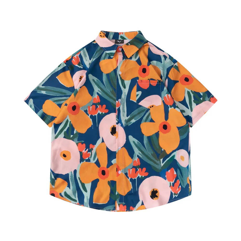 

OSCN7 Casual Printed Short Sleeve Shirt Men Street 2022 Hawaii Beach Oversize Women Fashion Harujuku Shirts for Men D2297