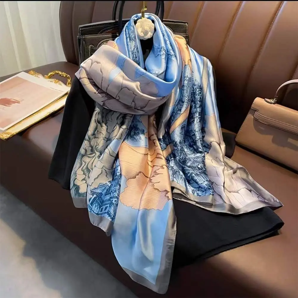 Женский Шелковый Шарф Зимний Дизайн Накидка С Принтом Пляжная Шаль Гладкий