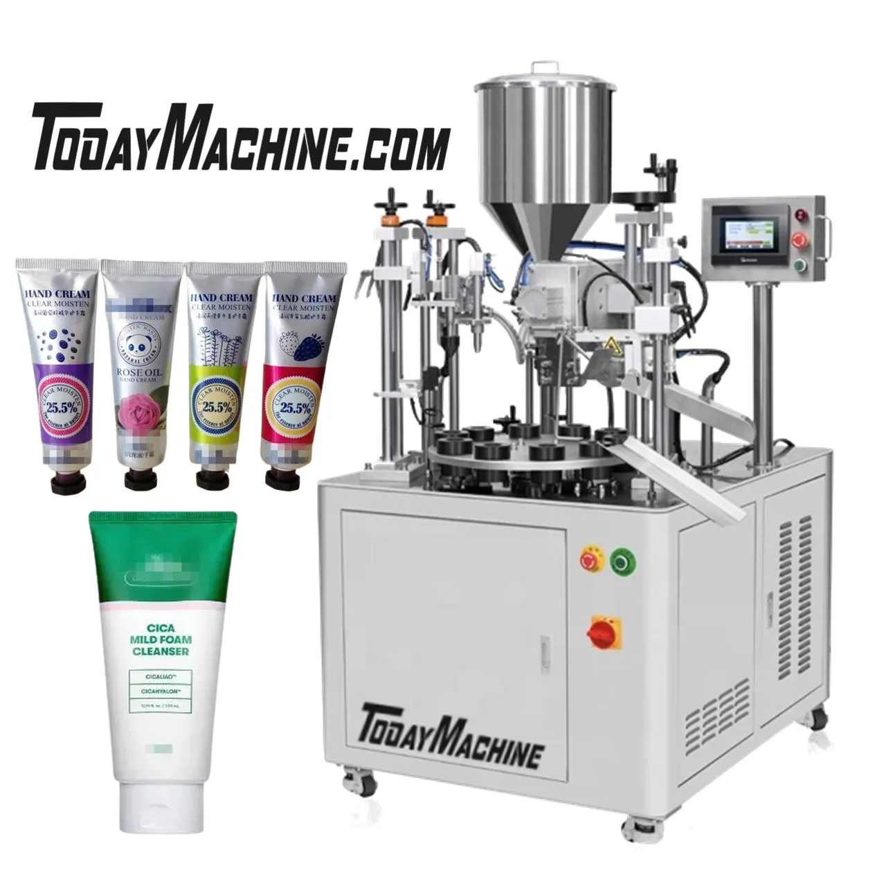 Автоматическая машина для наполнения косметических мягких тюбиков с кремом и