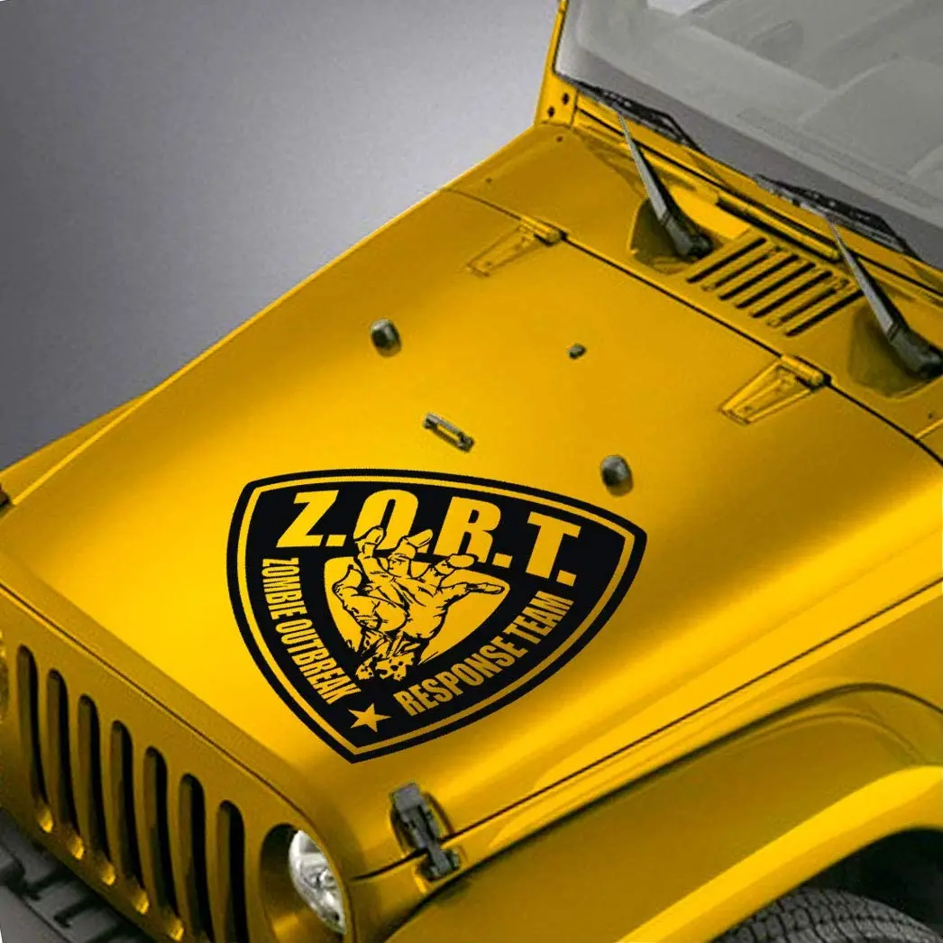

SkunkMonkey - Hood Decal Compatible with Jeep Wrangler TJ LJ JK JKU - Zombie Outbreak Response Badge Sticker - Orange Stickers