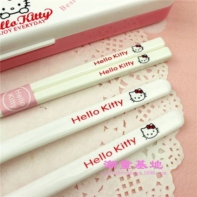 Переносная посуда HelloKittys Y2K милые палочки для еды ложки вилки набор столовых