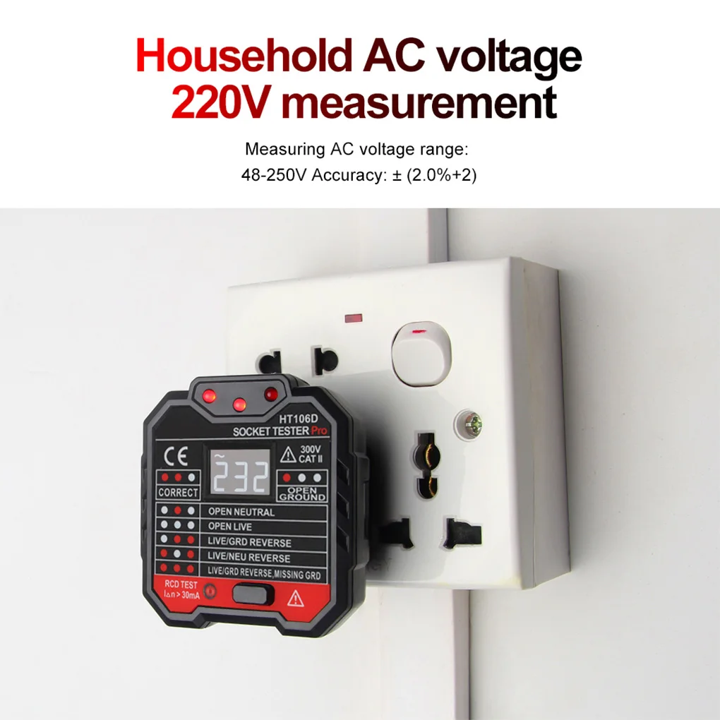 

Electric Outlet Tester Socket Voltage Detector Phase Detection LCD Testers Electrical Measurement Accessories European