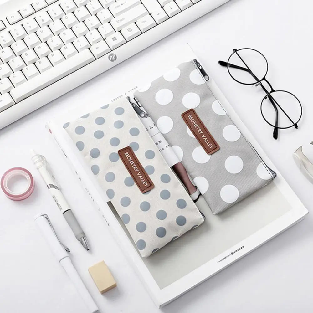 

Zipper Storage Bag Storage Pouch Pencil Case Pouch Plaid Dot Pattern Pen Holder Stationery Pouch