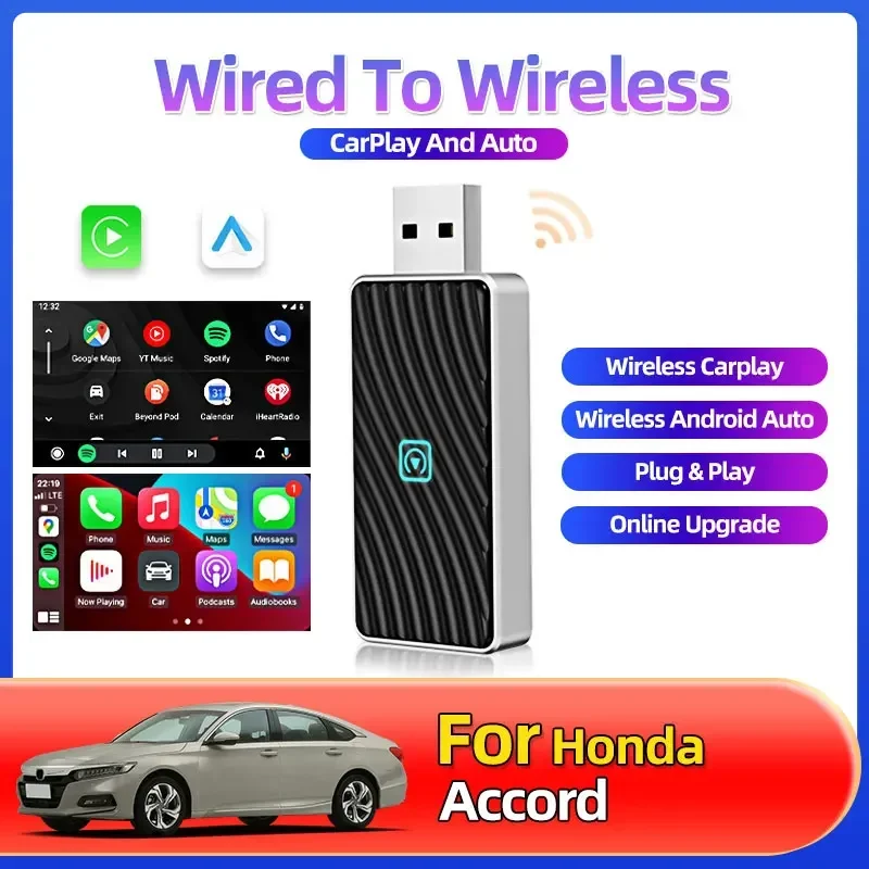 Фото Беспроводной адаптер Carplay Android 2 в 1 Smart Dongle 2025 5G WIFI Авто беспроводной адаптер для iphone Android Телефон для Honda Accord №1