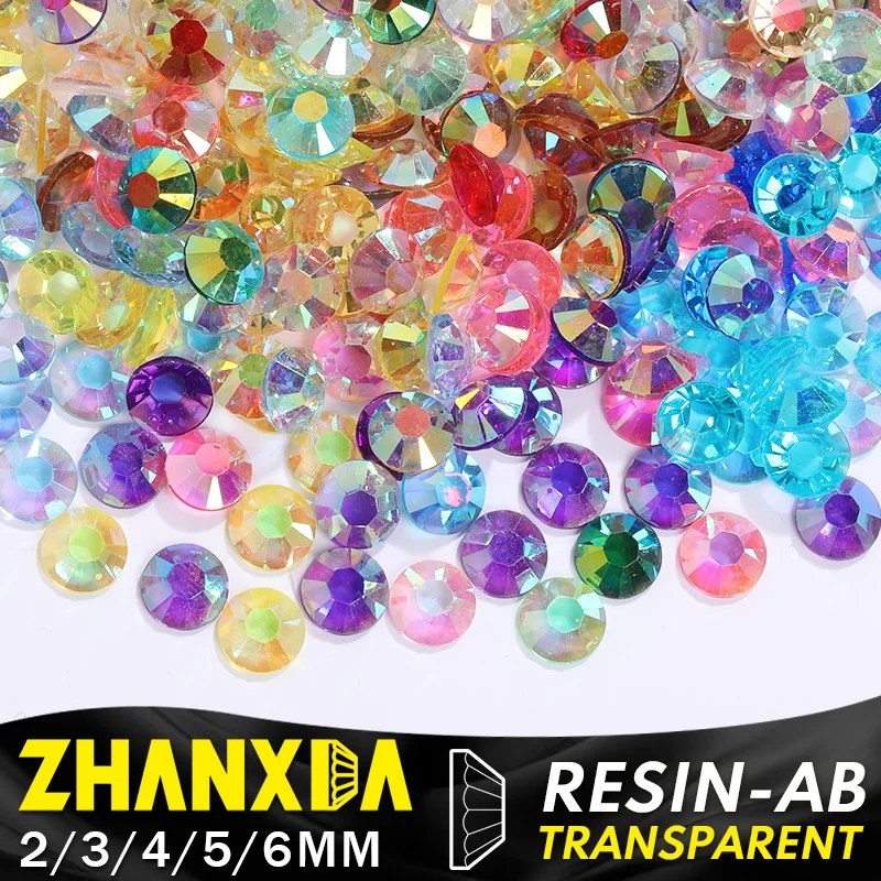 

Прозрачные Стразы для ногтей из смолы 2-6 мм 3D без горячей фиксации, блестящие круглые драгоценные камни с плоской задней стороной, стразы, ук...