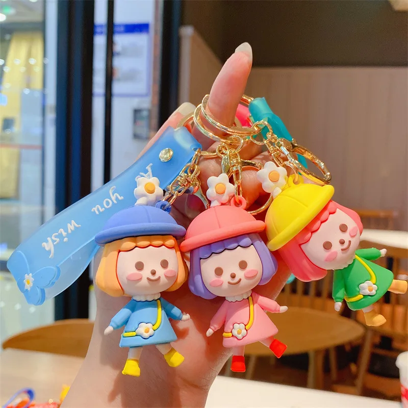 

Брелок для ключей в виде милой девочки, маленького цветка, шляпы, мультяшных подруг, сумки, автомобиля, маленький подарок