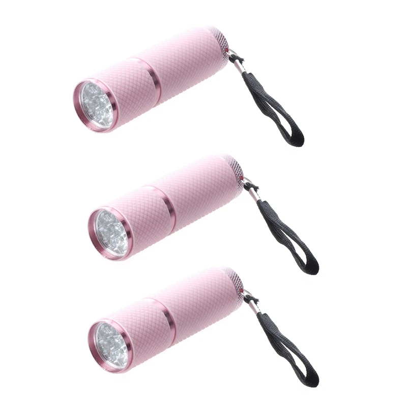 

3X Outdoor Mini Pink Rubber Coated 9-LED Flashlight Torch