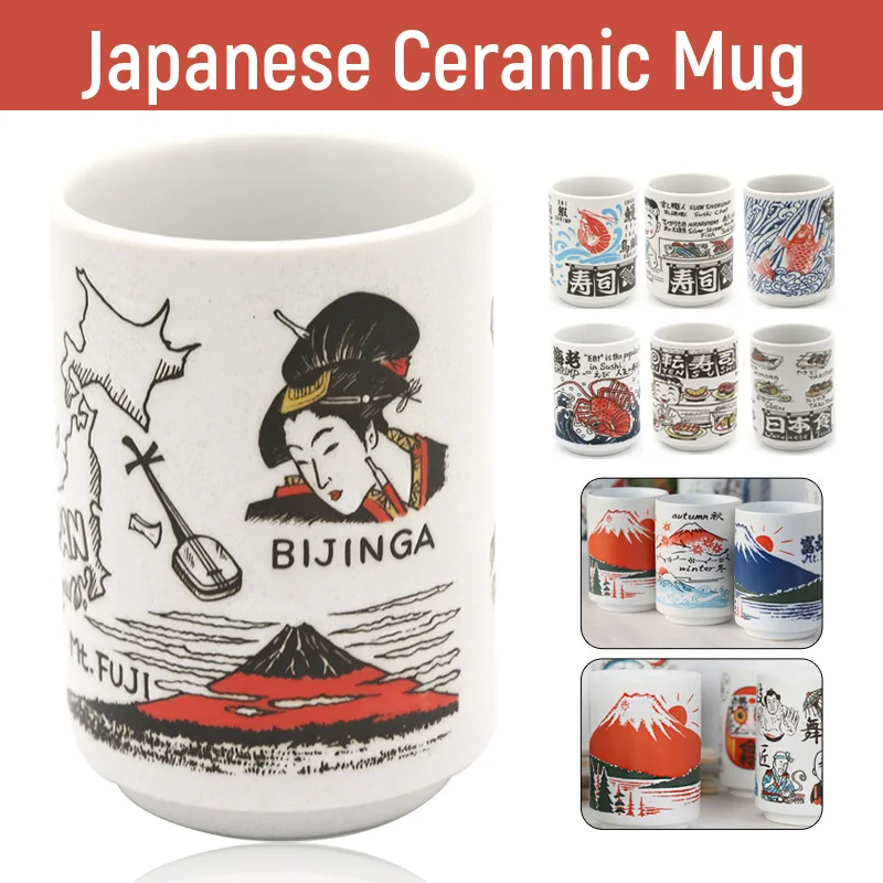 

Japanese Impression Ceramic Mugs 300ml Tea Wine Sushi Sake Cup Funny Coffee Cup Home Restaurant Office Drinking Utensils Gift