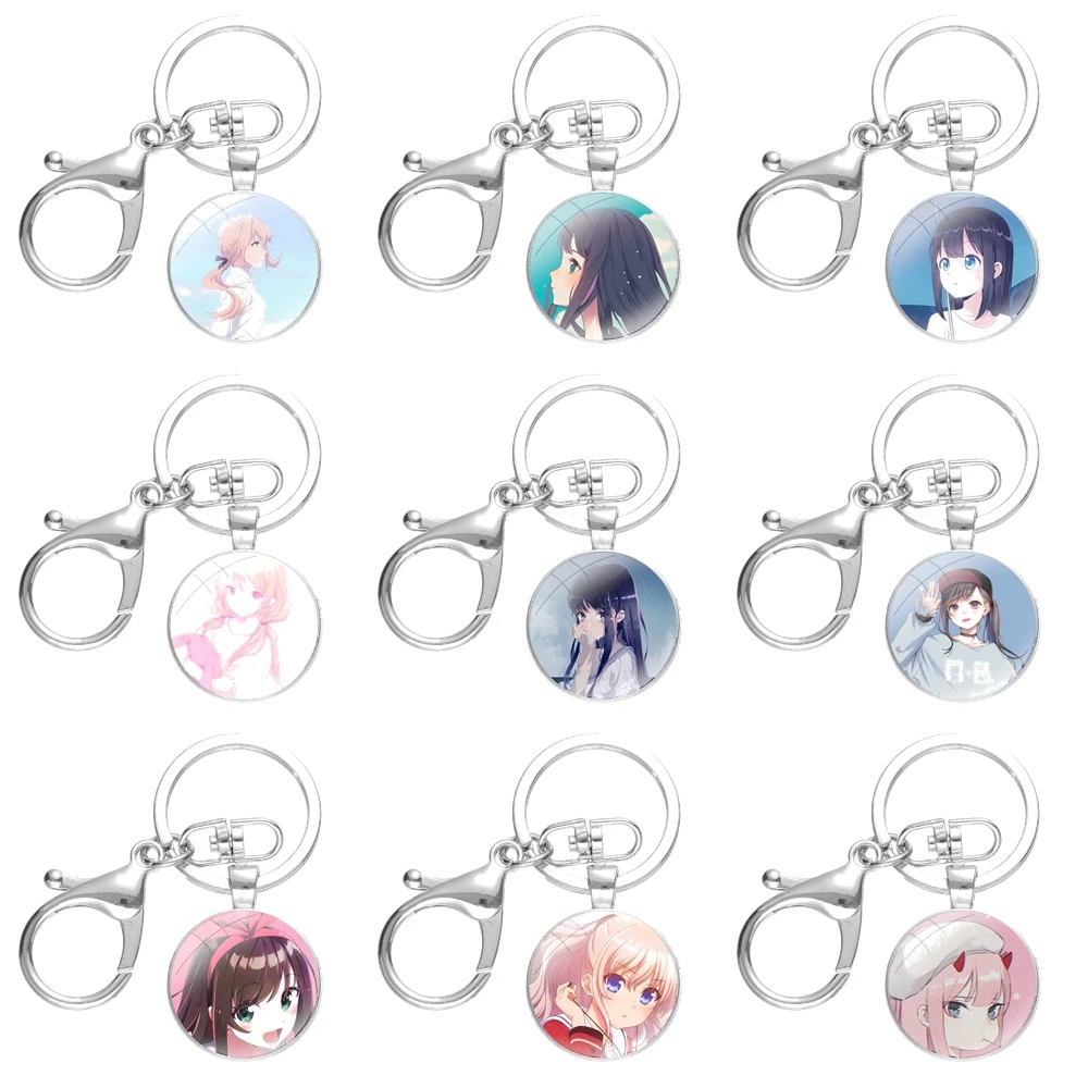 

Anime Kawii girls cute Japanese Cartoon Cute Design Creative Keychain Handmade Glass Cabochon Key Ring Holder Pendant Key Chains